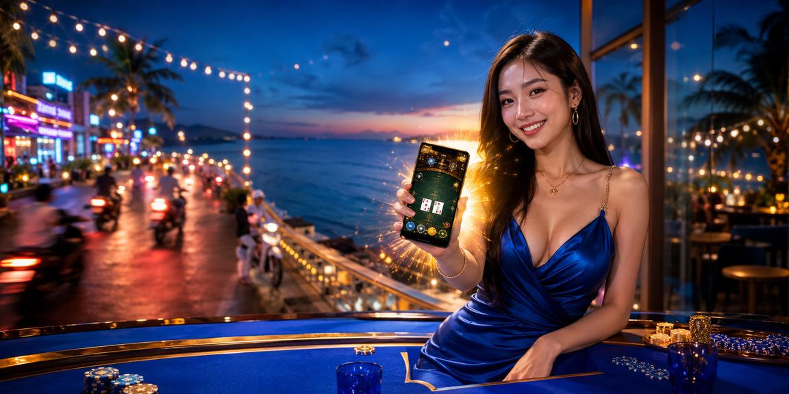 Người chơi tại Phú Quốc truy cập baccarat live qua app điện thoại ở bãi biển
